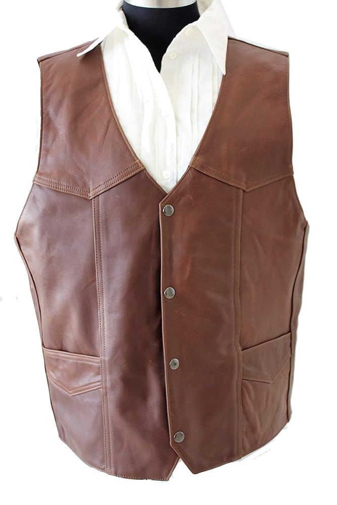 New Mens Western Leather Vests Genuine Cowhide Outback Biker